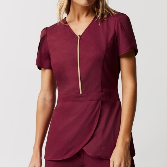Jaanuu Tops - Jaanuu Rose Wine Tulip Scrub Top